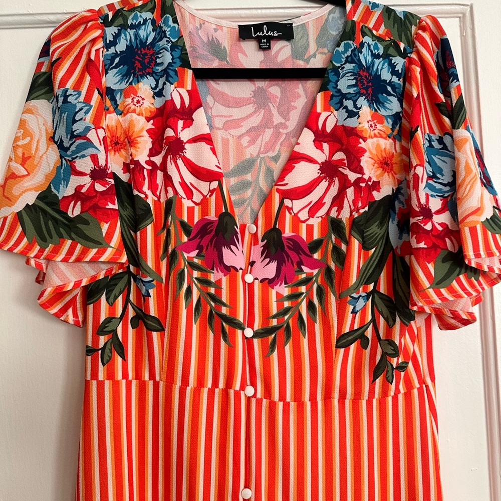 Orange Striped Floral Lulu’s Maxi Dress